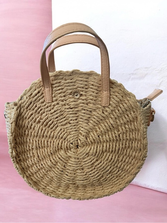 LC Lauren Conrad Handbags - LC Lauren Conrad Natural Straw Round Tote with Tan Handles